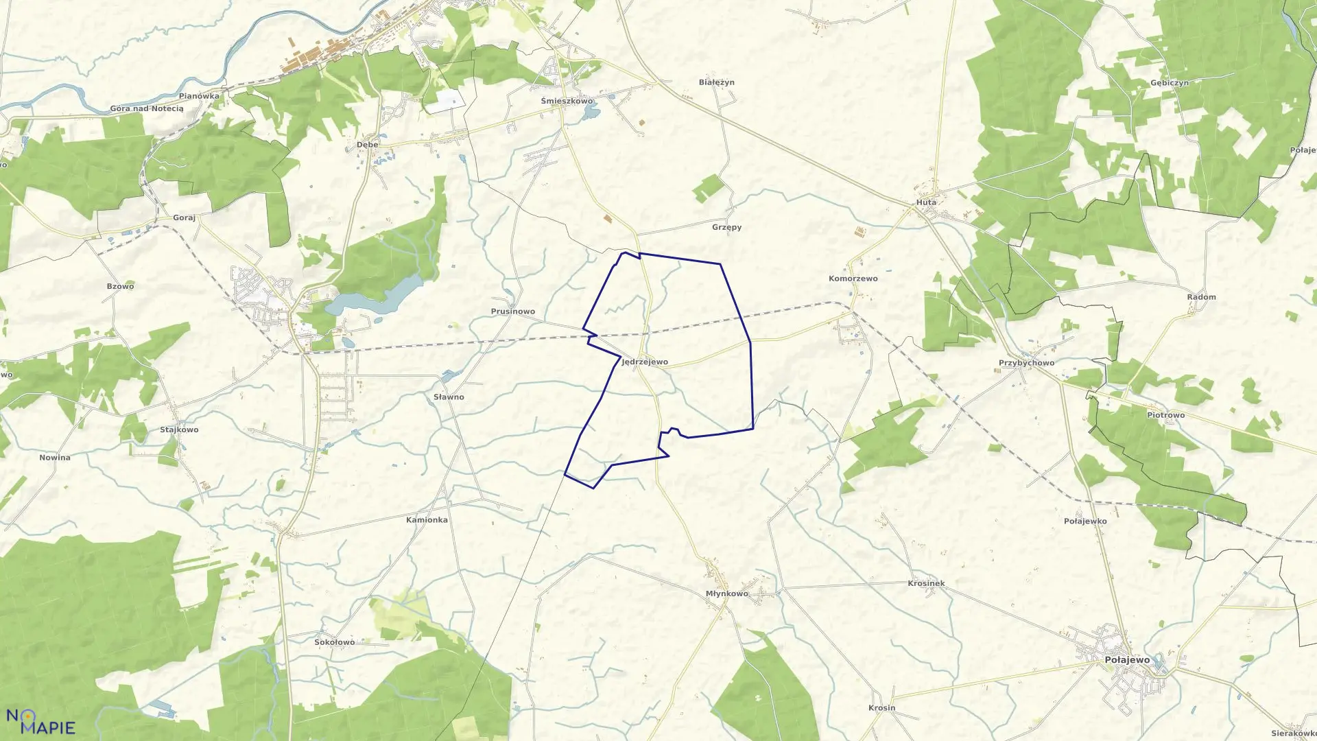 Mapa obrębu JĘDRZEJEWO w gminie Lubasz