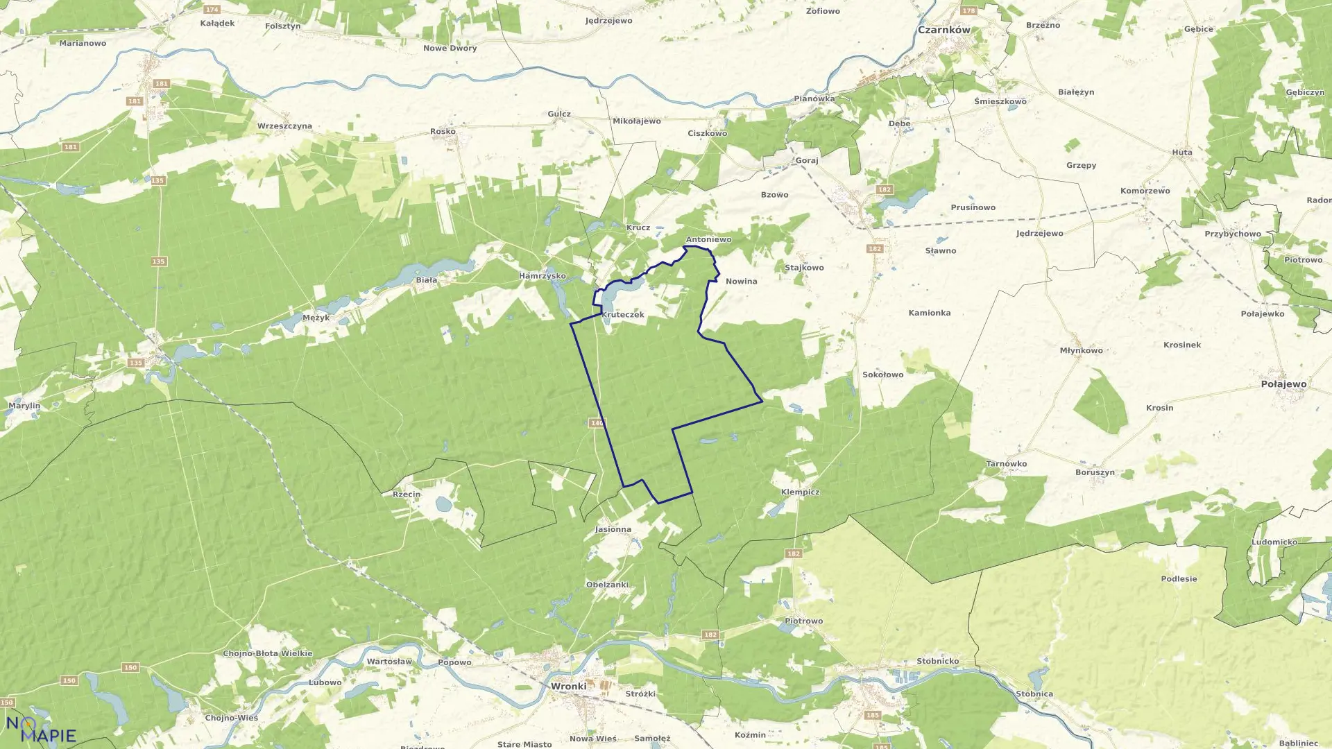 Mapa obrębu KRUTECZEK w gminie Lubasz